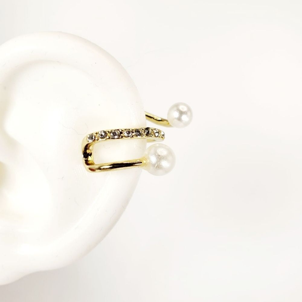Brand New Gold Rhinestone With Pearl Ear Hook/ Clip